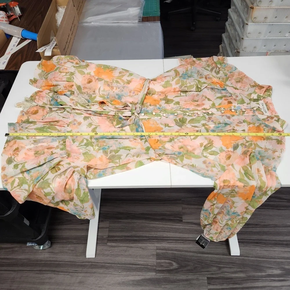 Taylor Printed Button Front Long Sleeve Floral Dress w Slip Womens Size 16 NWT